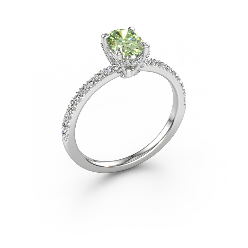 Immagine di Anello di fidanzamento Saskia 1 OVL 585 oro bianco Diamante lab grown verde 7x5 mm