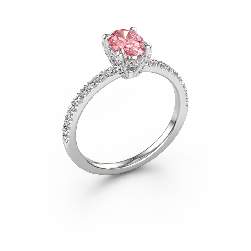 Immagine di Anello di fidanzamento Saskia 1 OVL 585 oro bianco Diamante lab grown rosa 7x5 mm