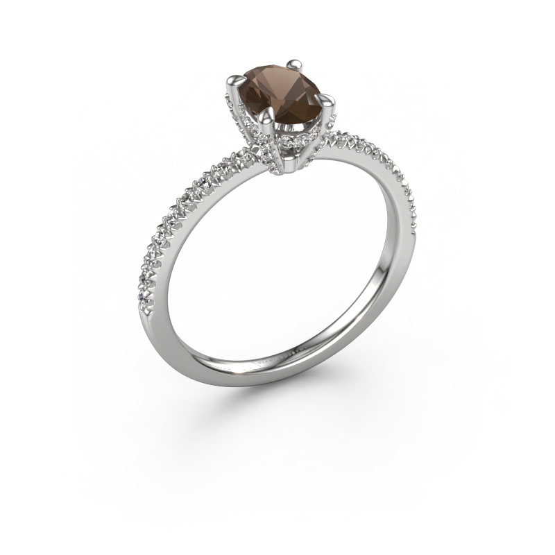 Image of Engagement ring Saskia 1 ovl 950 platinum Smokey quartz 7x5 mm