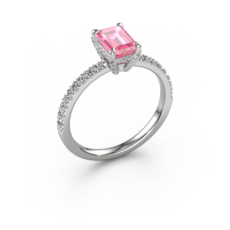 Image of Engagement ring Saskia eme 1 950 platinum Pink sapphire 7x5 mm
