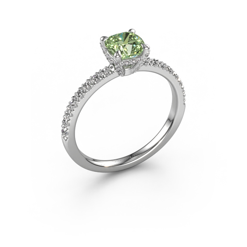 Image de Bague de fiançailles Saskia 1 cus 585 or blanc Diamants synthétiques vert 5.5 mm