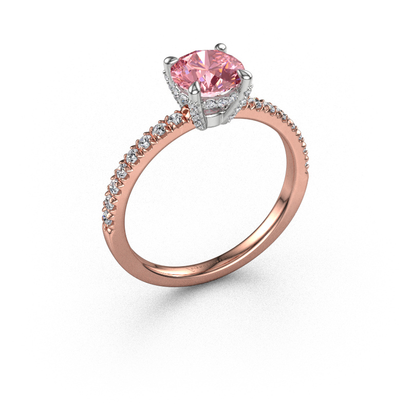 Image of Engagement ring Saskia rnd 1 585 rose gold Pink lab grown diamond 6.5 mm