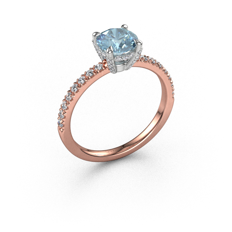 Image of Engagement ring Saskia rnd 1 585 rose gold Blue lab grown diamond 6.5 mm