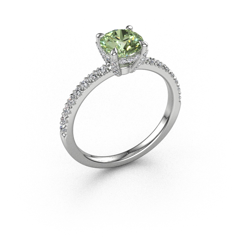 Image of Engagement ring Saskia rnd 1 585 white gold Green lab grown diamond 6.5 mm
