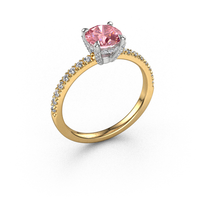 Image of Engagement ring Saskia rnd 1 585 gold Pink lab grown diamond 6.5 mm