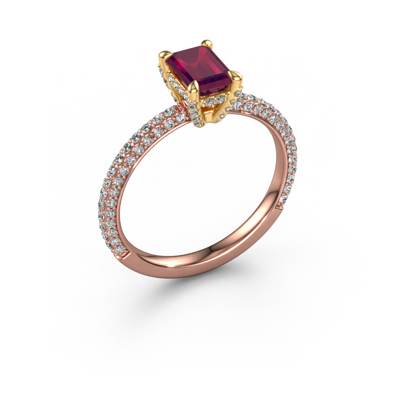 Image of Engagement ring Saskia eme 2 585 rose gold Rhodolite 6.5x4.5 mm