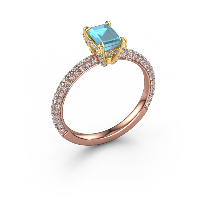 Image of Engagement ring Saskia eme 2 585 rose gold Blue topaz 6.5x4.5 mm