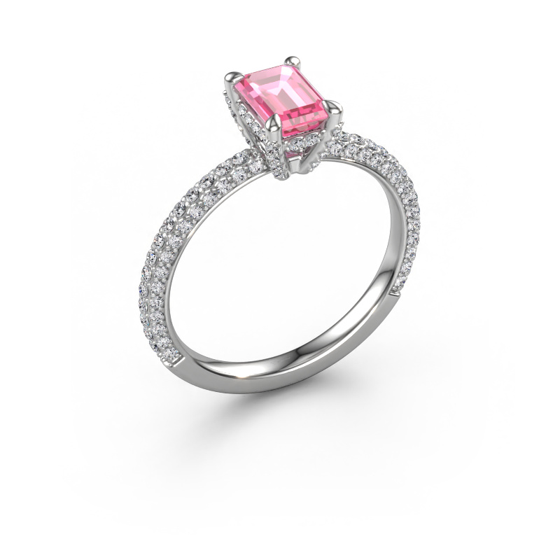 Afbeelding van Verlovingsring Saskia eme 2 950 platina Roze saffier 6.5x4.5 mm
