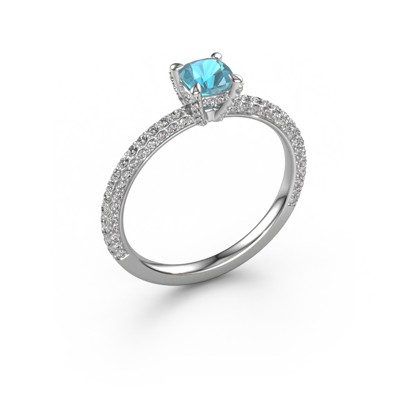Image de Bague de fiançailles Saskia 2 cus 950 platine Topaze bleue 4.5 mm