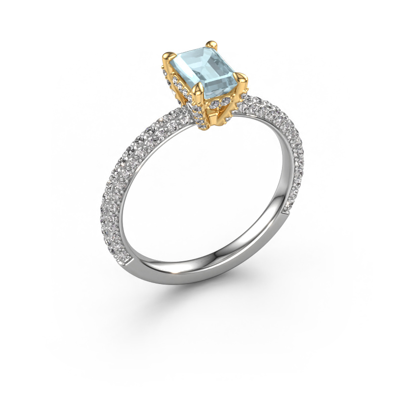 Image of Engagement ring Saskia eme 2 585 white gold Aquamarine 6.5x4.5 mm