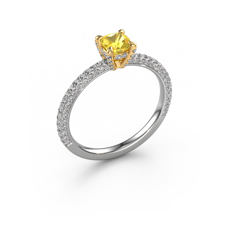 Image de Bague de fiançailles Saskia 2 cus 585 or blanc Saphir jaune 4.5 mm