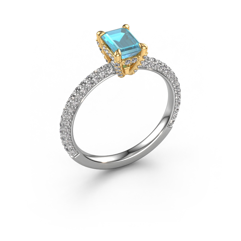 Image of Engagement ring Saskia eme 2 585 white gold Blue topaz 6.5x4.5 mm