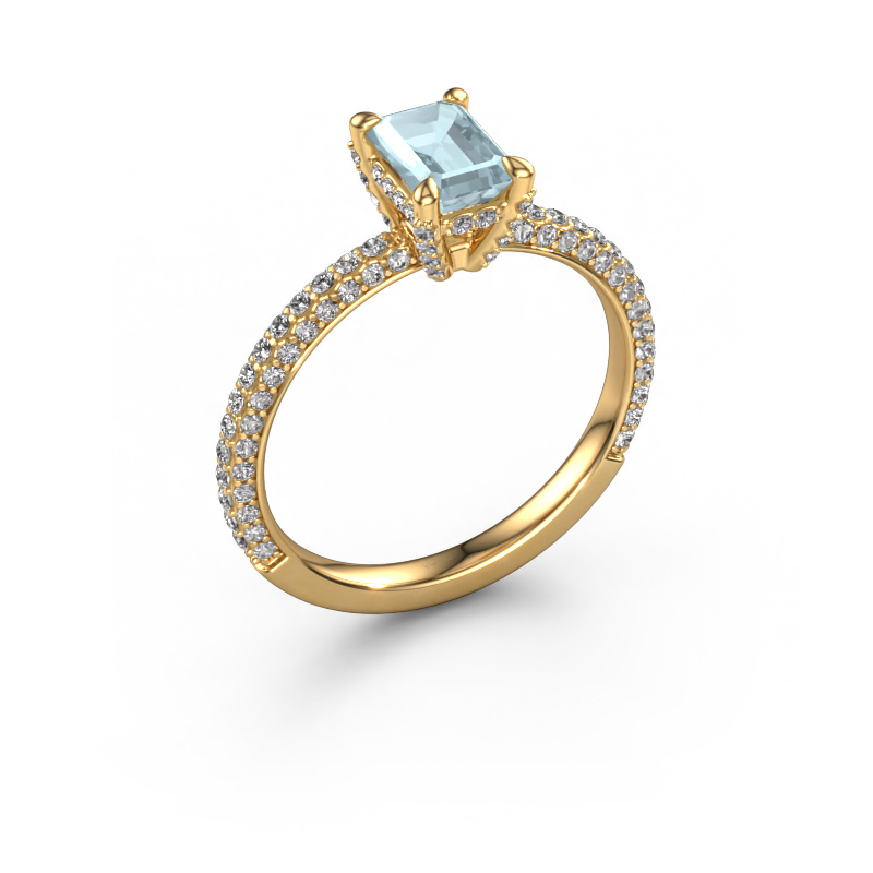 Image of Engagement ring Saskia eme 2 585 gold Aquamarine 6.5x4.5 mm
