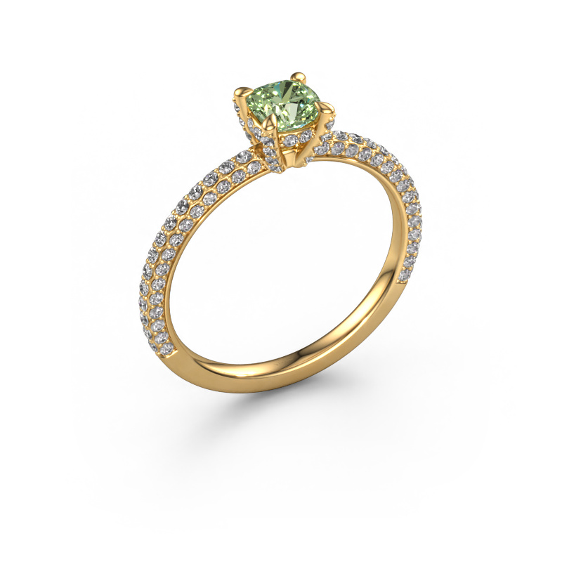 Image de Bague de fiançailles Saskia 2 cus 585 or jaune Diamants synthétiques vert 4.5 mm