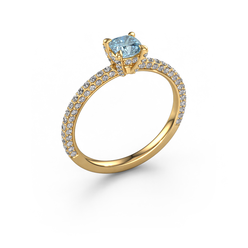Image de Bague de fiançailles Saskia 2 cus 585 or jaune Diamant synthétique bleu 4.5 mm