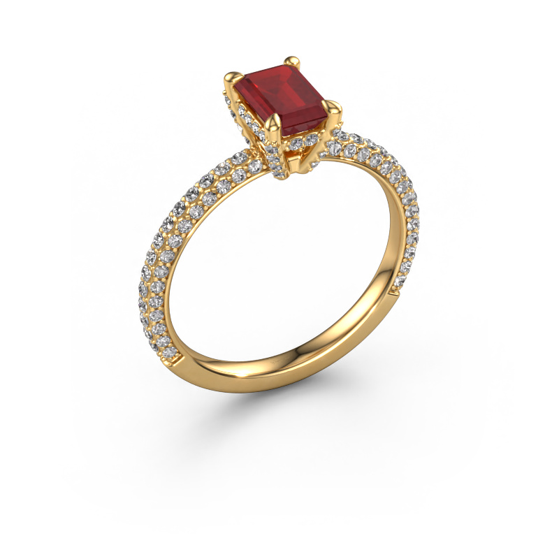 Image of Engagement ring Saskia eme 2 585 gold Ruby 6.5x4.5 mm