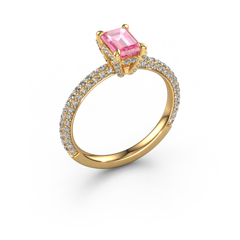 Image of Engagement ring Saskia eme 2 585 gold Pink sapphire 6.5x4.5 mm