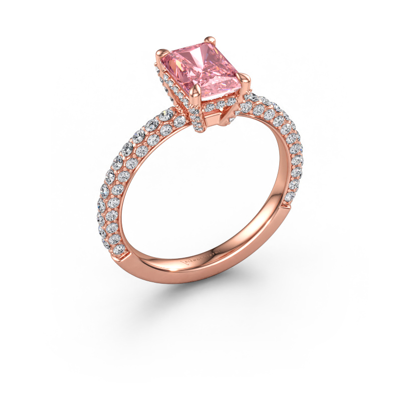 Image of Engagement ring Saskia RAD 2 585 rose gold Pink lab grown diamond 7.5x5.5 mm