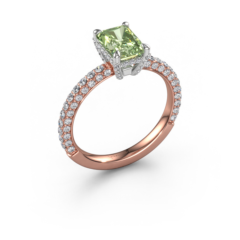 Image of Engagement ring Saskia rad 2 585 rose gold Green lab grown diamond 7.5x5.5 mm
