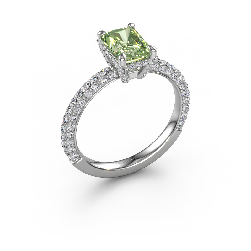 Image of Engagement ring Saskia rad 2 950 platinum Green lab grown diamond 7.5x5.5 mm