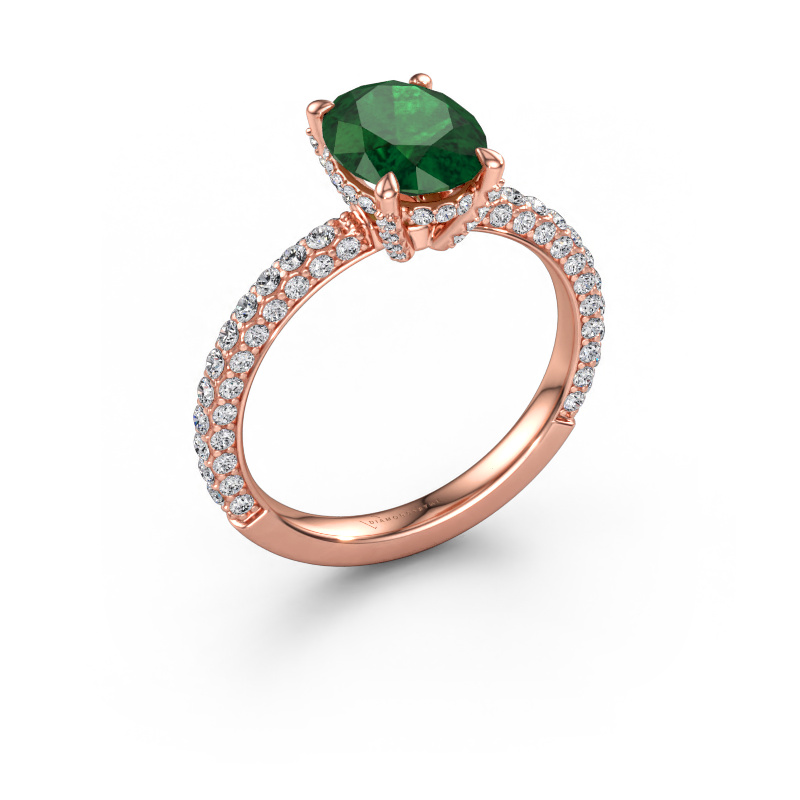 Bild av Förlovningsring Saskia 2 OVL 585 roséguld Smaragd 9x7 mm