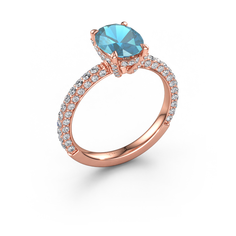 Immagine di Anello di fidanzamento Saskia 2 OVL 585 oro rosa Topazio blu 9x7 mm