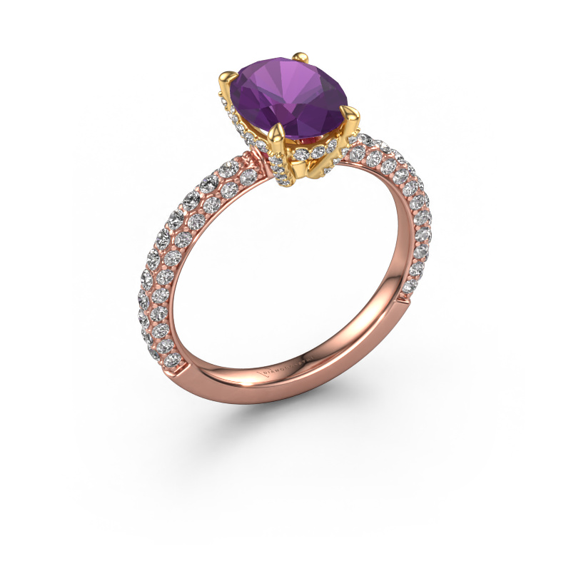 Image of Engagement ring Saskia 2 ovl 585 rose gold Amethyst 9x7 mm