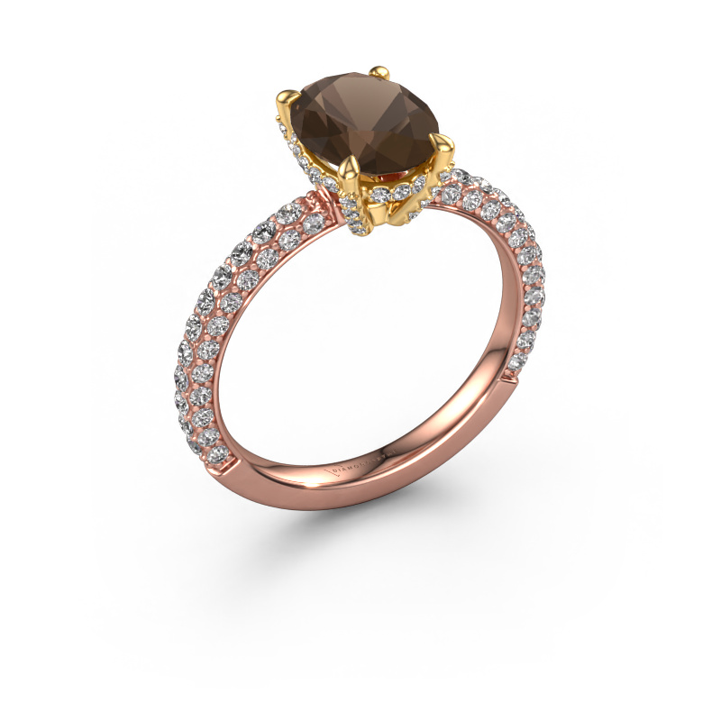 Image of Engagement ring Saskia 2 ovl 585 rose gold Smokey quartz 9x7 mm