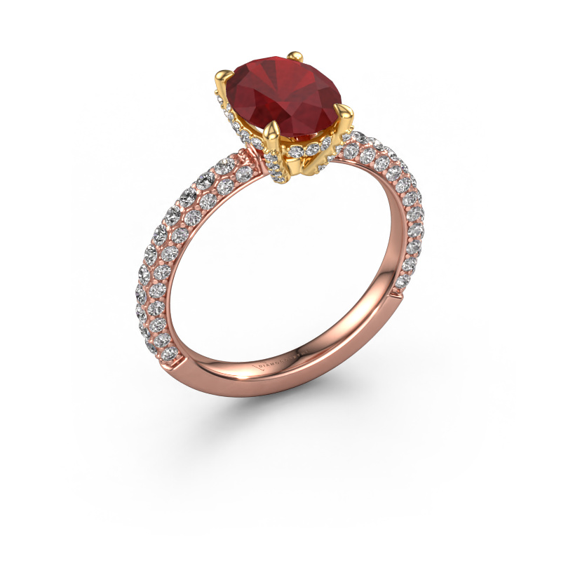 Image of Engagement ring Saskia 2 ovl 585 rose gold Ruby 9x7 mm