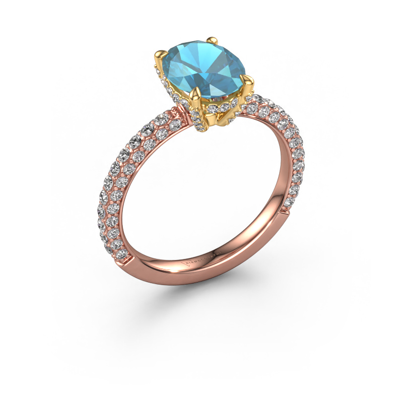 Bild von Verlobungsring Saskia 2 ovl 585 Roségold Blau Topas 9x7 mm