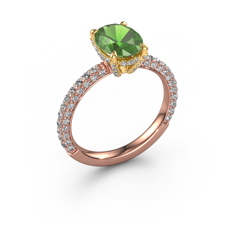 Image of Engagement ring Saskia 2 ovl 585 rose gold Tourmaline green 9x7 mm