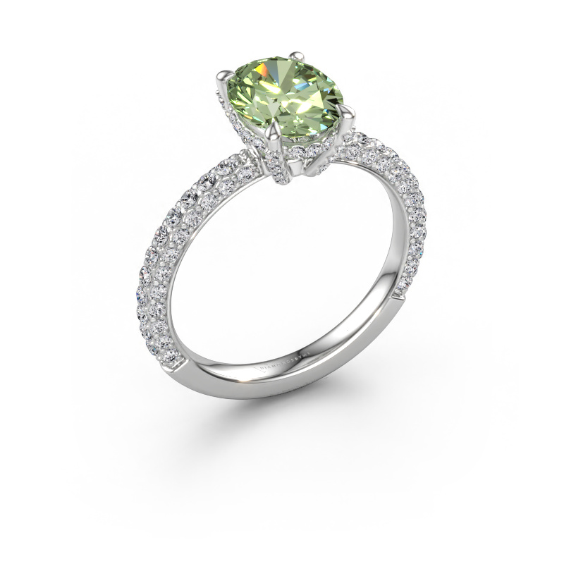Bild av Förlovningsring Saskia 2 OVL 950 platina Grön labbodlad diamant 9x7 mm
