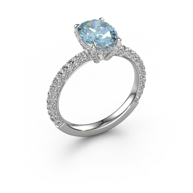 Image of Engagement ring Saskia 2 ovl 950 platinum Blue lab grown diamond 9x7 mm
