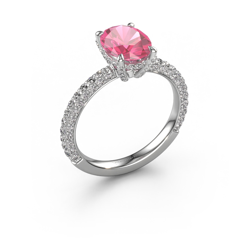 Image of Engagement ring Saskia 2 ovl 950 platinum Pink sapphire 9x7 mm