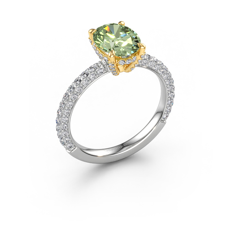 Immagine di Anello di fidanzamento Saskia 2 OVL 585 oro bianco Diamante lab grown verde 9x7 mm