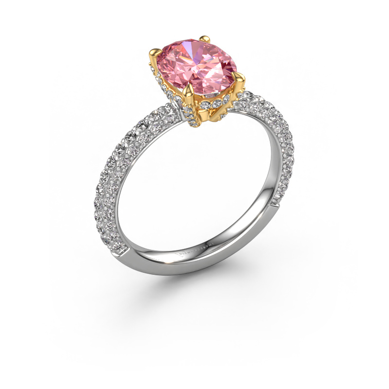 Image de Bague de fiançailles Saskia 2 ovl 585 or blanc Diamant synthétique roze 9x7 mm