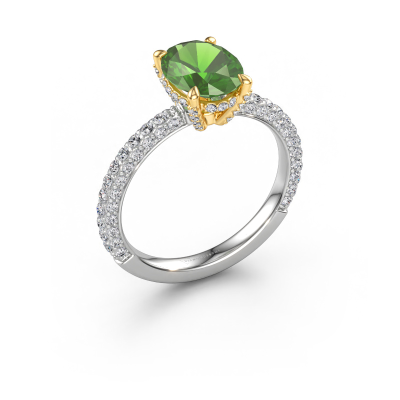 Immagine di Anello di fidanzamento Saskia 2 OVL 585 oro bianco Tormalina verde 9x7 mm