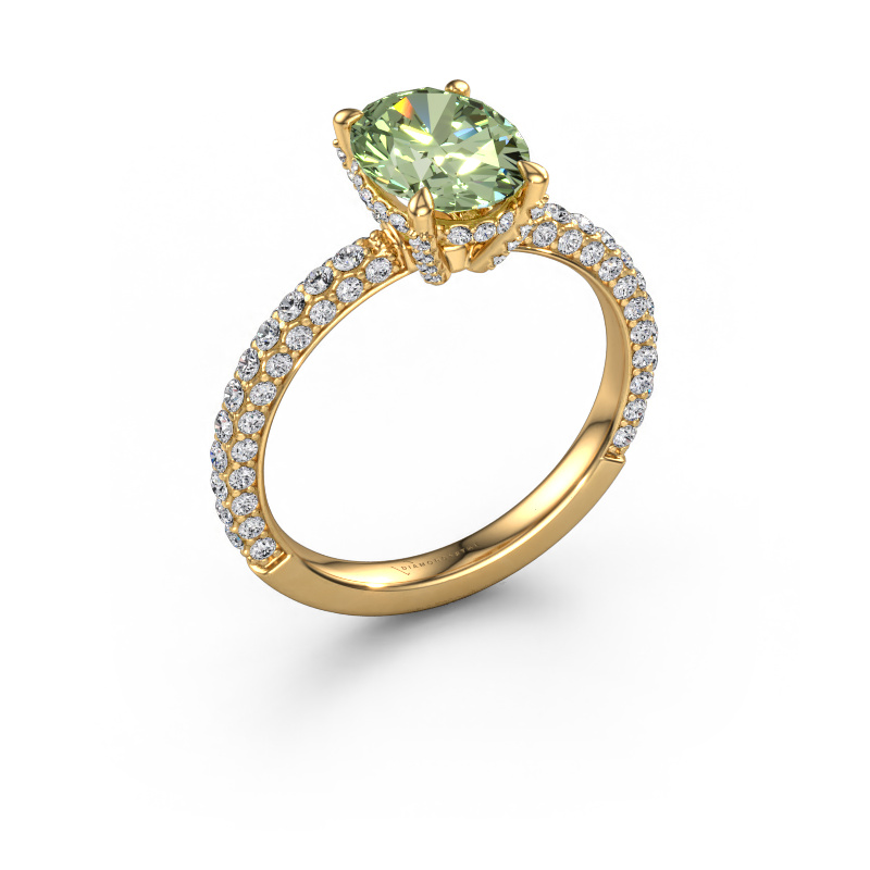 Image of Engagement ring Saskia 2 ovl 585 gold Green lab grown diamond 9x7 mm