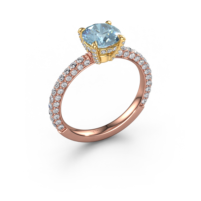 Image of Engagement ring Saskia RND 2 585 rose gold Blue lab grown diamond 7 mm