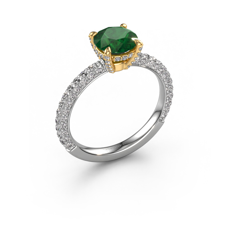 Image of Engagement ring Saskia rnd 2 585 white gold Emerald 7 mm