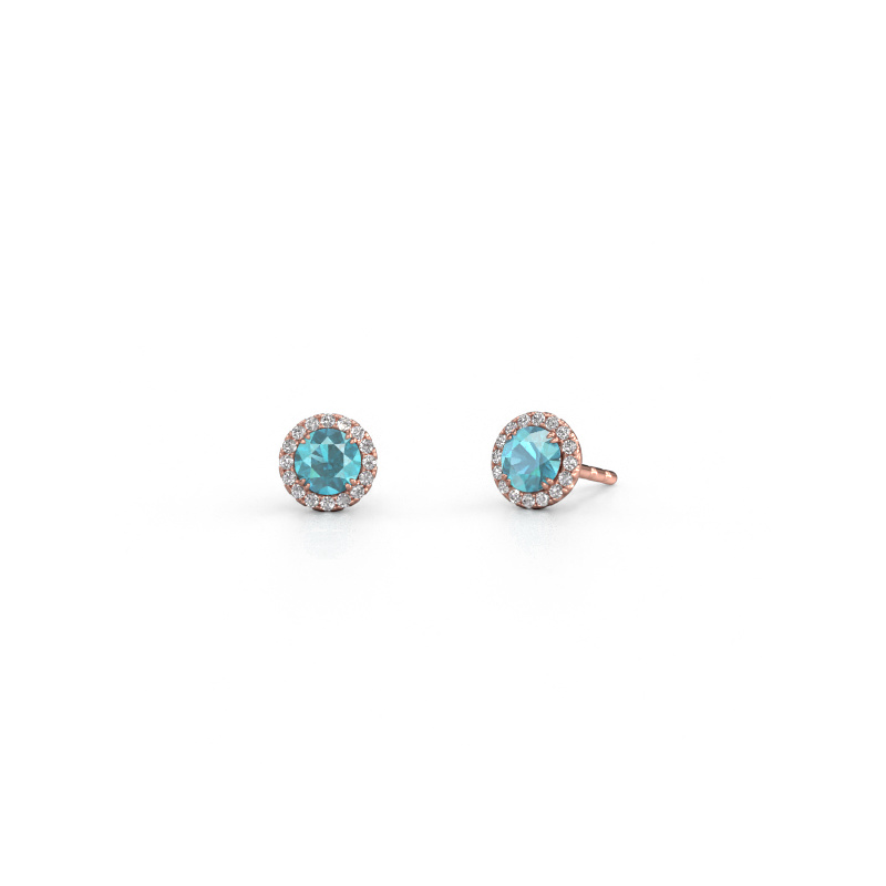 Image de Boucles d'oreilles Seline rnd 585 or rose Topaze bleue 4 mm