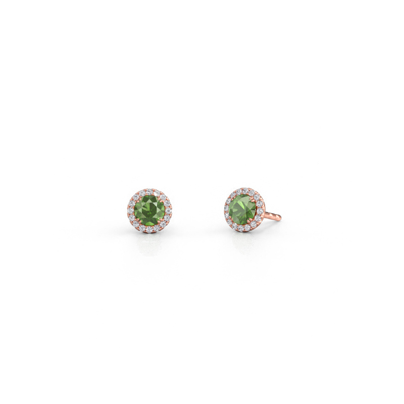 Image of Earrings Seline rnd 585 rose gold Tourmaline green 4 mm