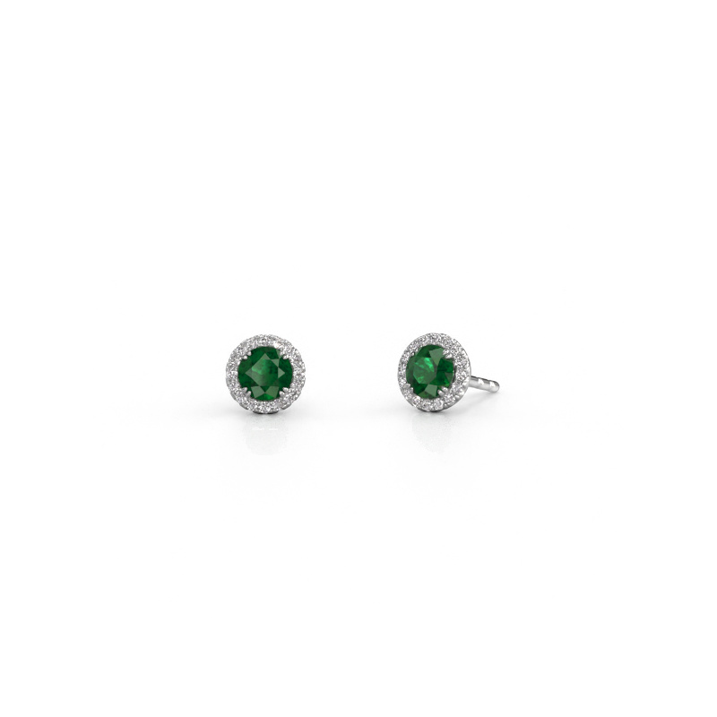 Image de Boucles d'oreilles Seline rnd 585 or blanc Emeraude 4 mm
