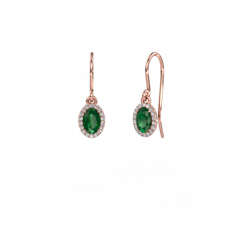 Image of Drop earrings Seline ovl 585 rose gold Emerald 6x4 mm