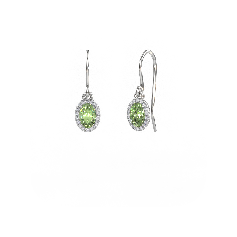 Image of Drop earrings Seline ovl 585 white gold Green lab grown diamond 6x4 mm
