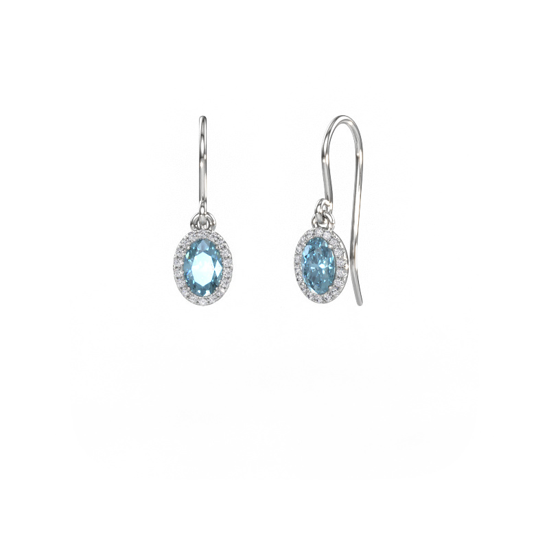 Image de Pendants d'oreilles Seline ovl 585 or blanc Diamant synthétique bleu 6x4 mm