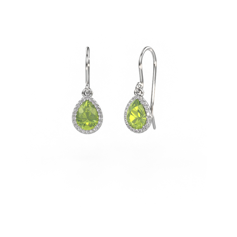 Image of Drop earrings Seline per 585 white gold Peridot 7x5 mm