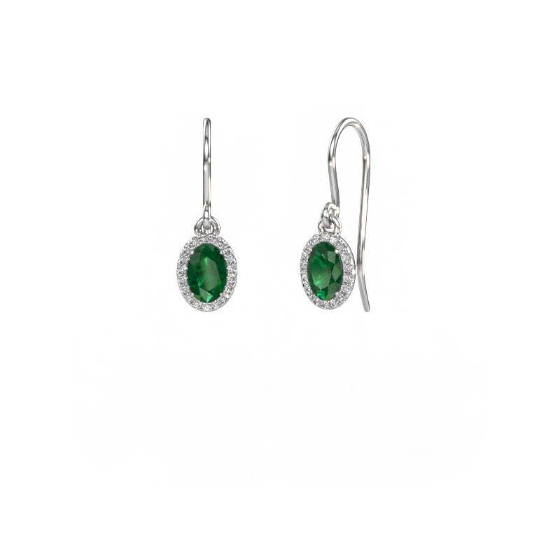 Image of Drop earrings Seline ovl 950 platinum Emerald 6x4 mm