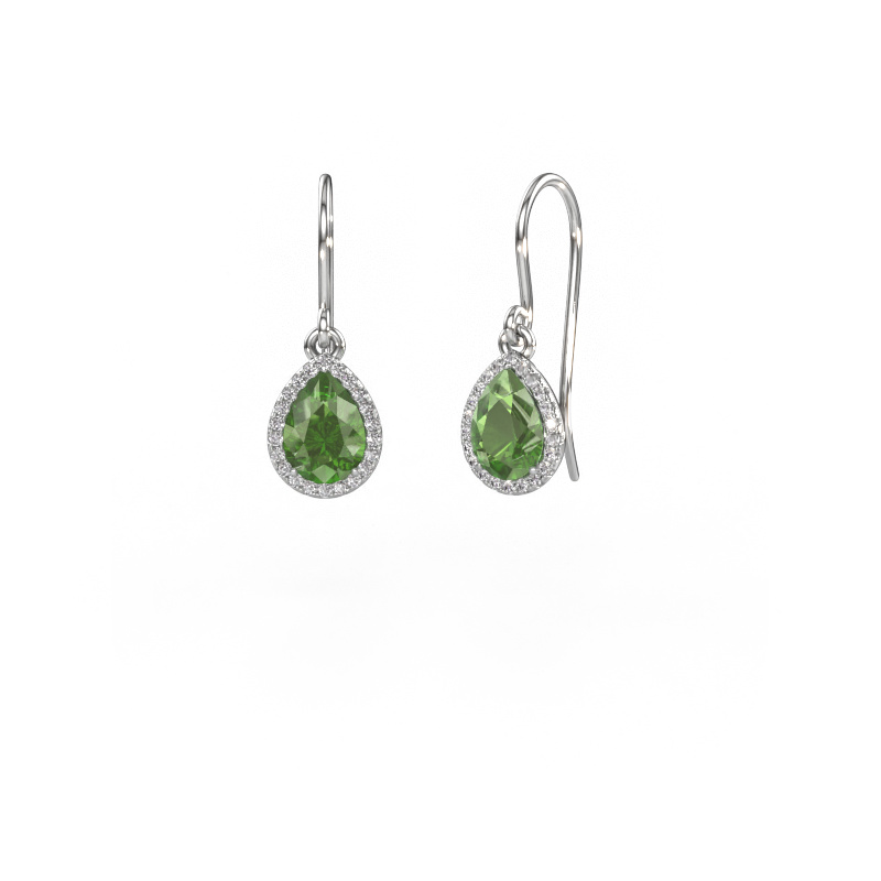 Image of Drop earrings Seline per 585 white gold Tourmaline green 7x5 mm