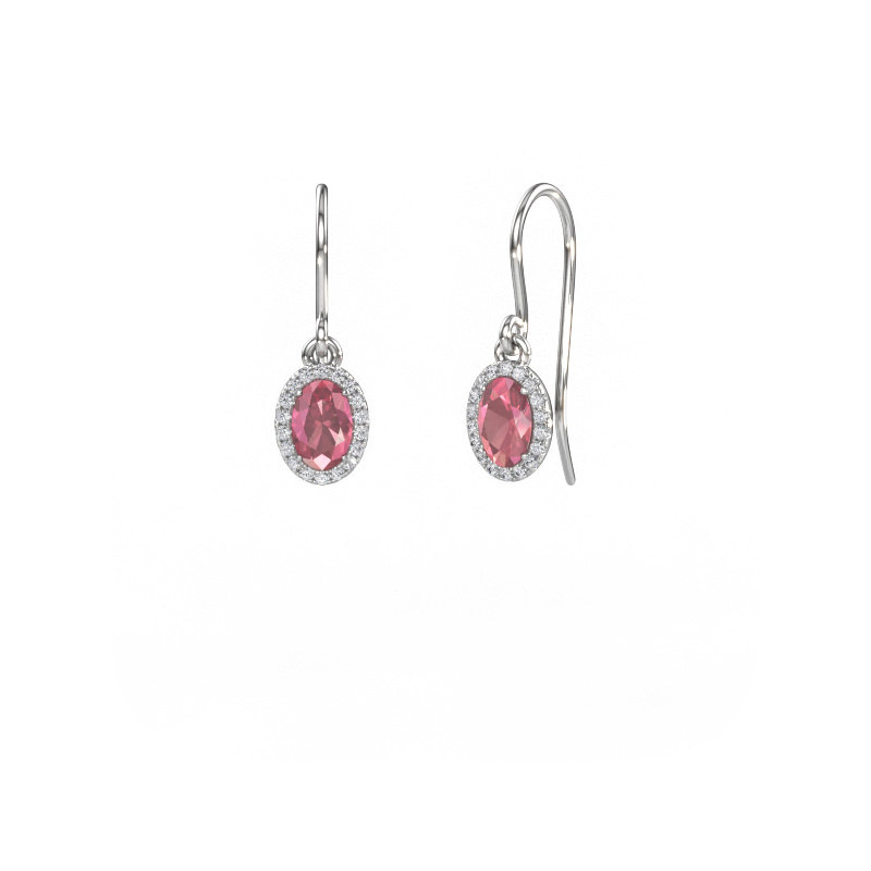 Image of Drop earrings Seline ovl 950 platinum Tourmaline pink 6x4 mm